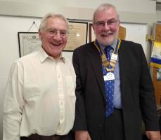 Rotary Club of Dunmow President, Willie Fraser, thanking David Learmouth for his presentation on the "zero-carbon house"
